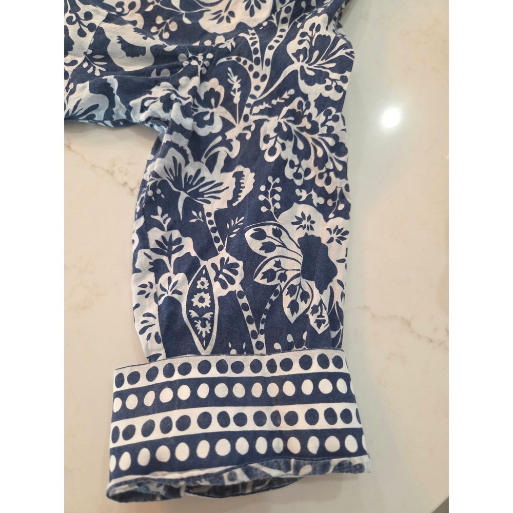 Gretchen Scott Button Down Shirt XL Blue White Floral Cotton Contrast Cuffs - Picture 3 of 11